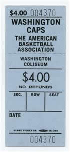 Washington Caps ABA Ticket 1969-70